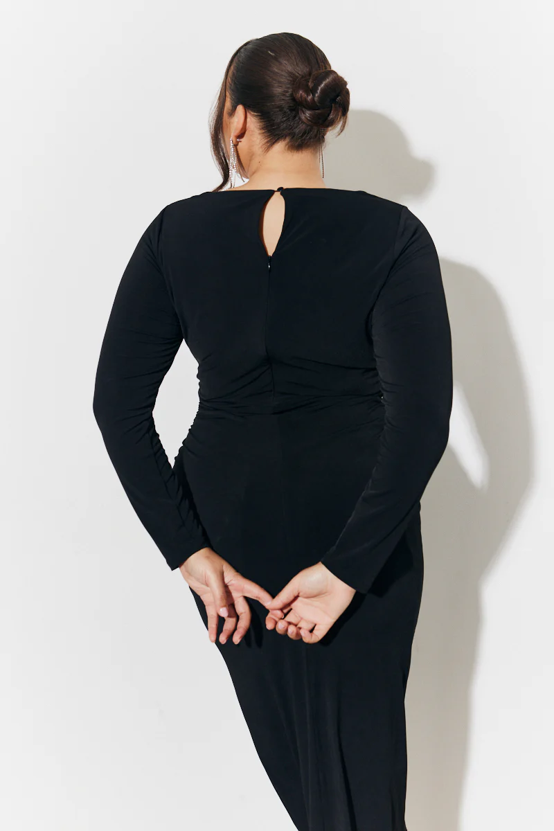 Magic Sculpting Scoop Neck Long Sleeve Ruched Midaxi Dress - Image 8