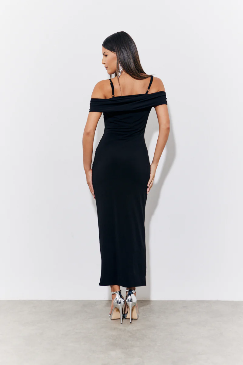 Black Magic Sculpting Strappy Bardot Midi Dress - Image 3