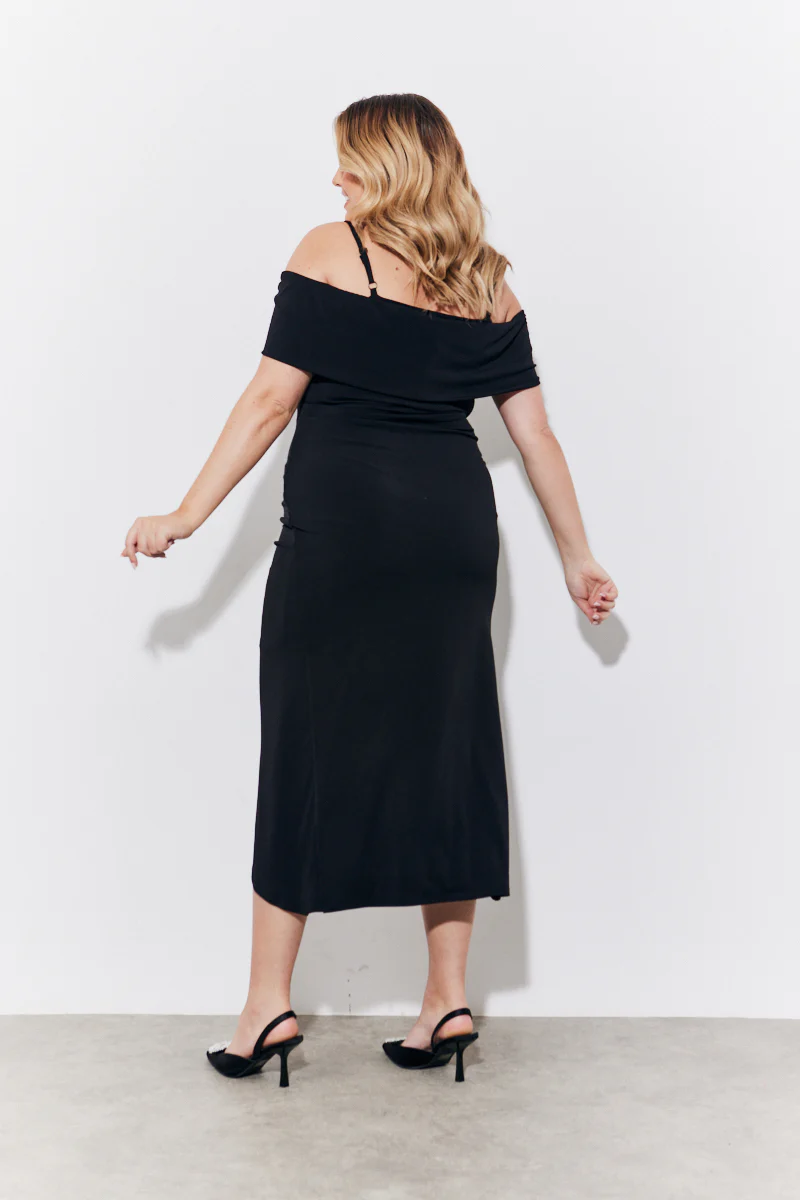 Black Magic Sculpting Strappy Bardot Midi Dress - Image 7