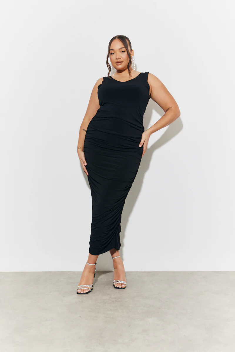Magic Sculpting Plunge Neck Ruched Detail Midaxi Dress - Image 5