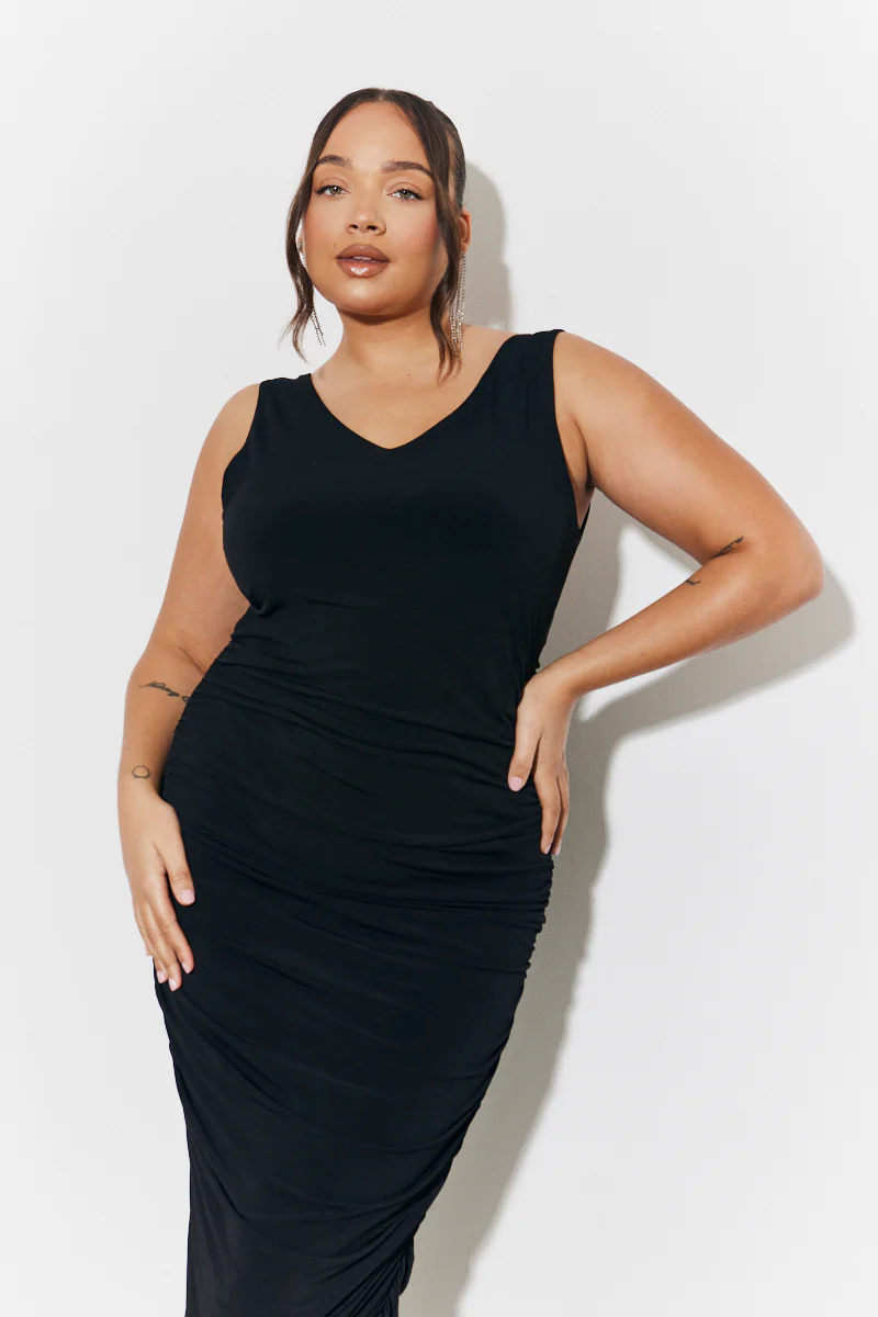 Magic Sculpting Plunge Neck Ruched Detail Midaxi Dress - Image 6