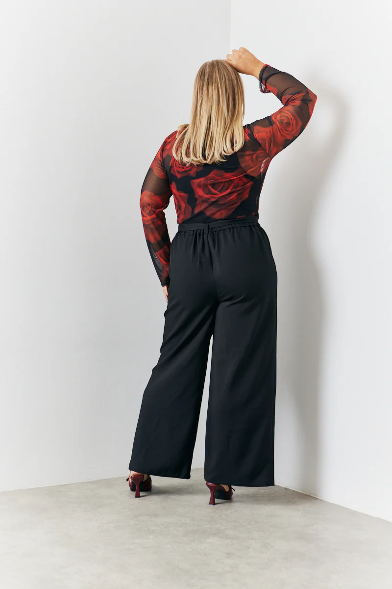 Mesh All Over Rose Print Long Sleeve Top - Image 4