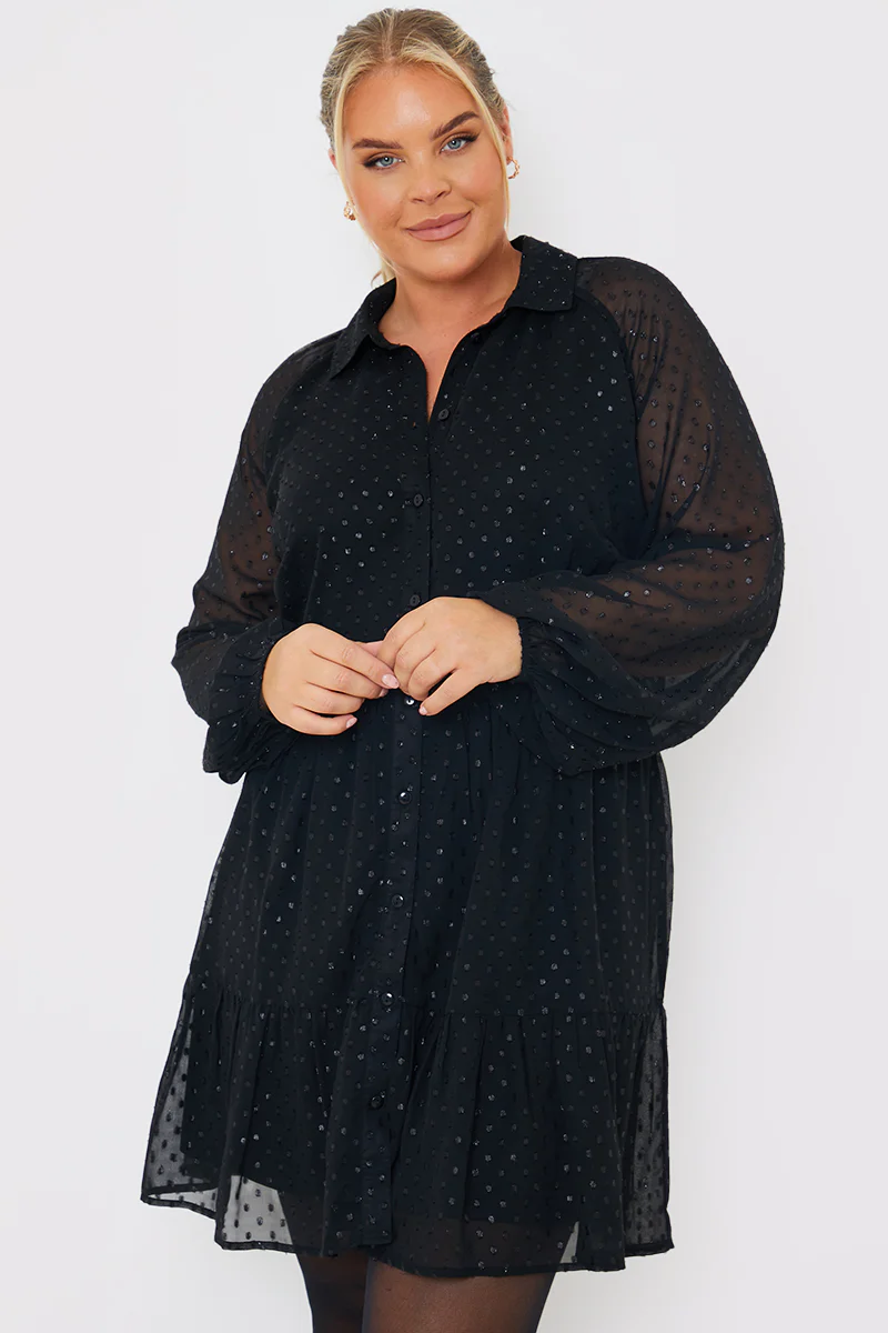 Metallic Dobby Collared Smock Dress - Image 2