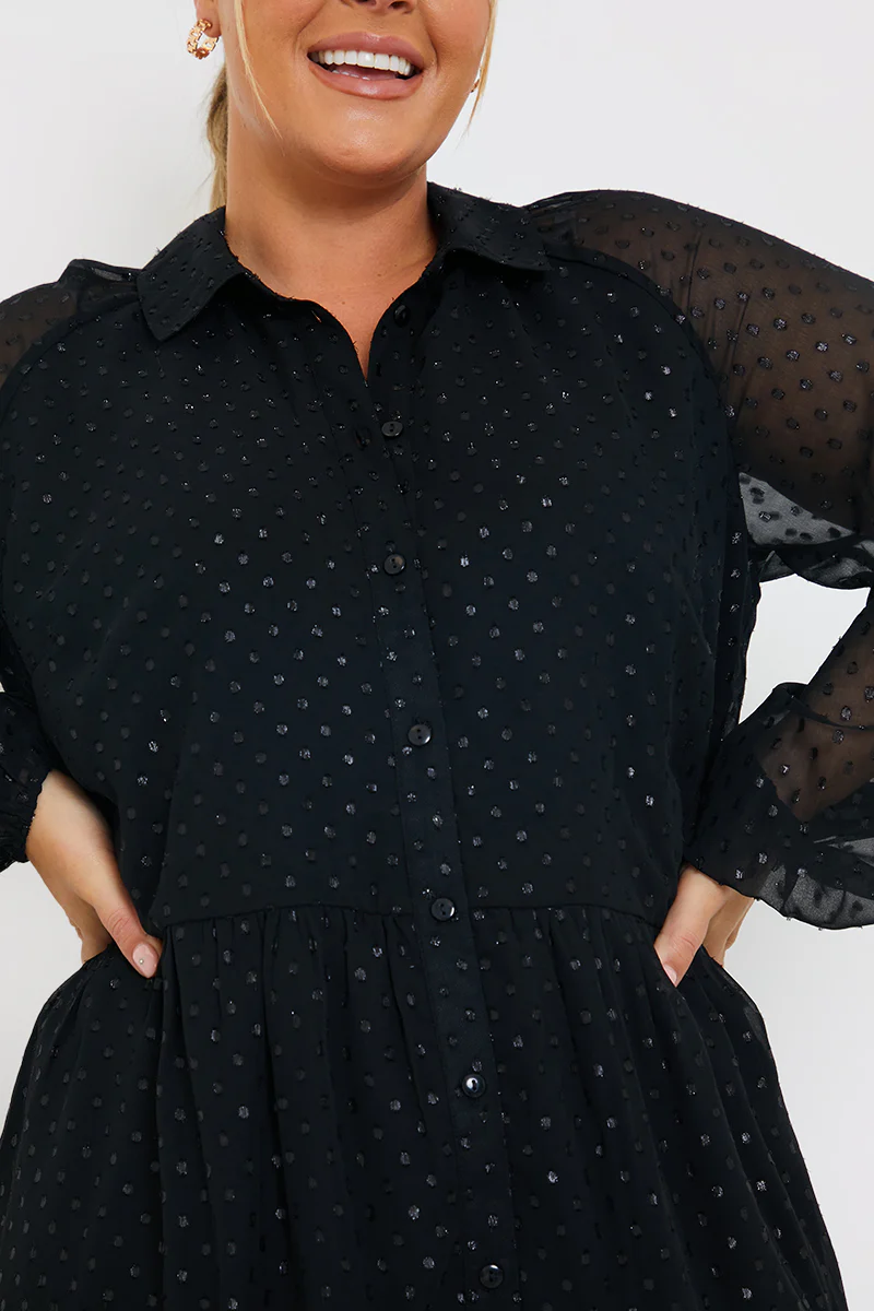 Metallic Dobby Collared Smock Dress - Image 3