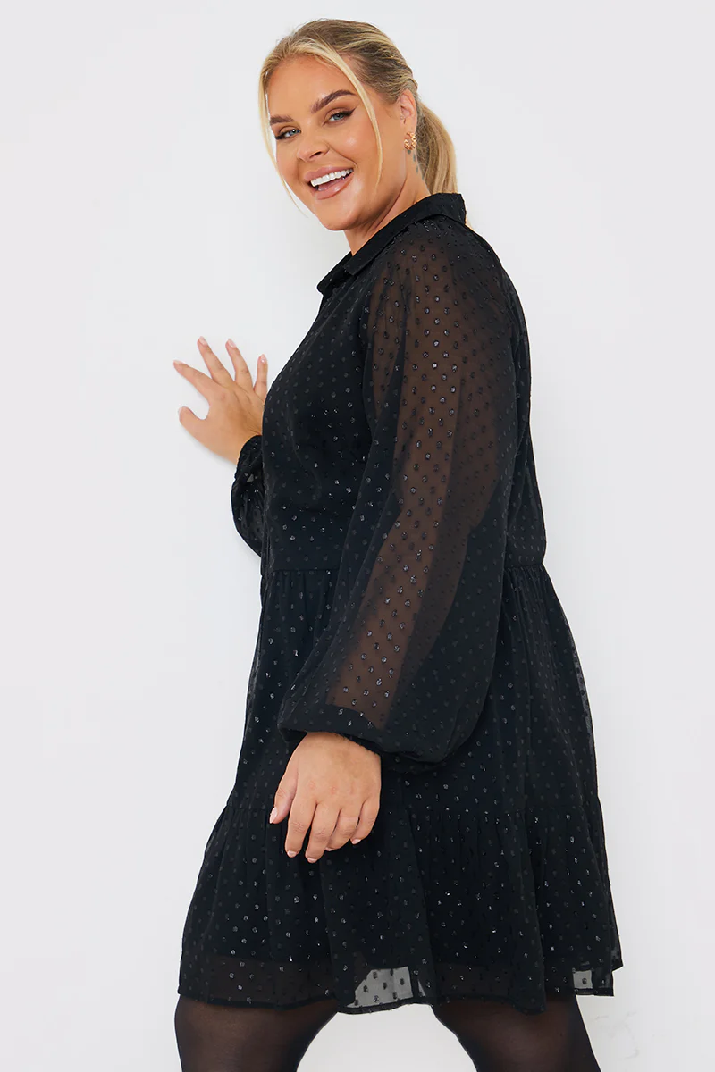 Metallic Dobby Collared Smock Dress - Image 4