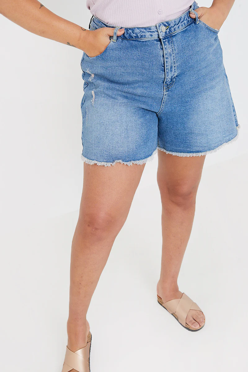 Mid Wash Ripped Denim Shorts - Image 7