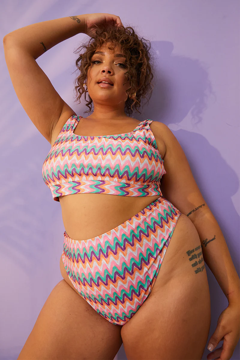 Multi Zig Zag High Waisted Bikini Bottoms - Image 9