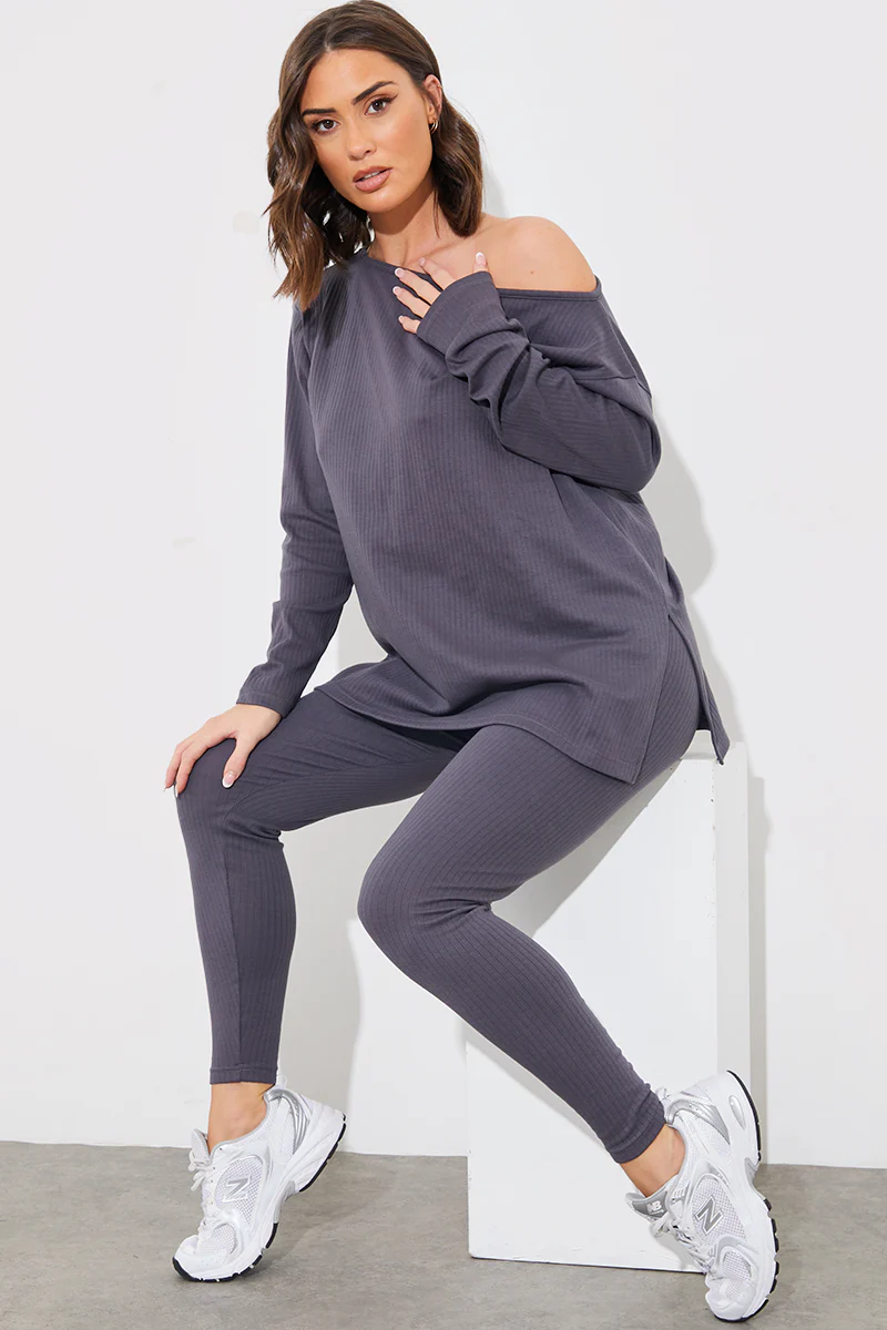 Off The Shoulder Long Sleeve T Shirt And Legging Set - Image 11