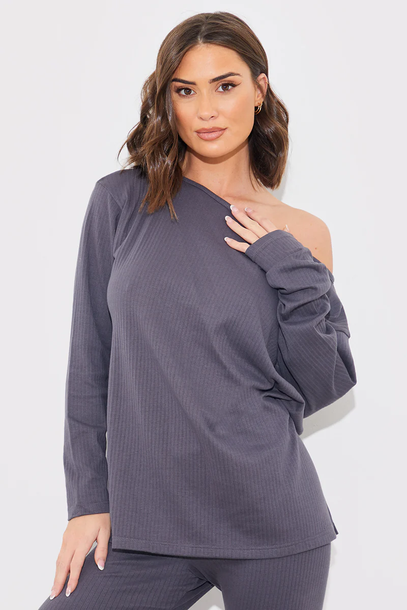 Off The Shoulder Long Sleeve T Shirt And Legging Set - Image 8