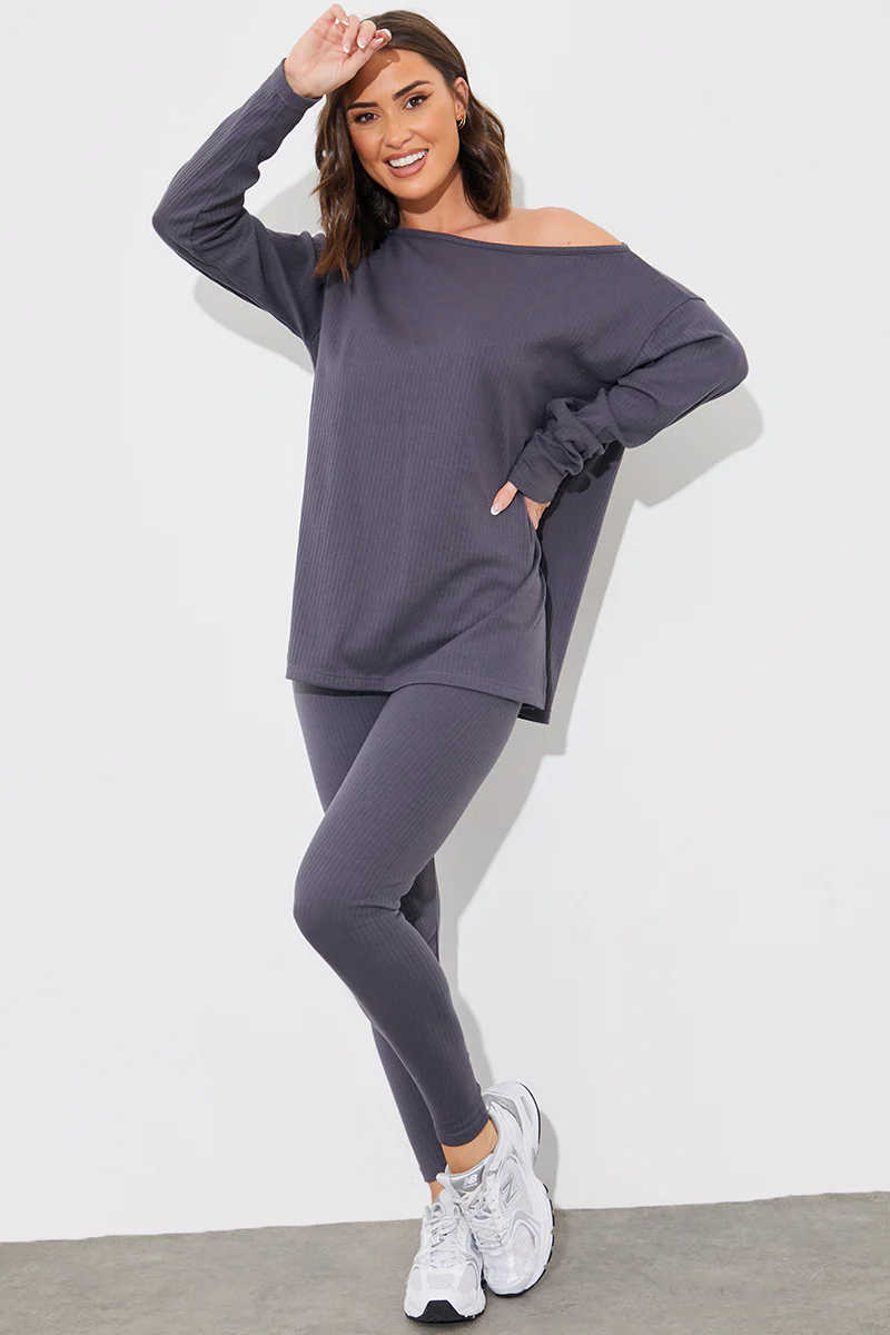 Off The Shoulder Long Sleeve T Shirt And Legging Set - Image 9
