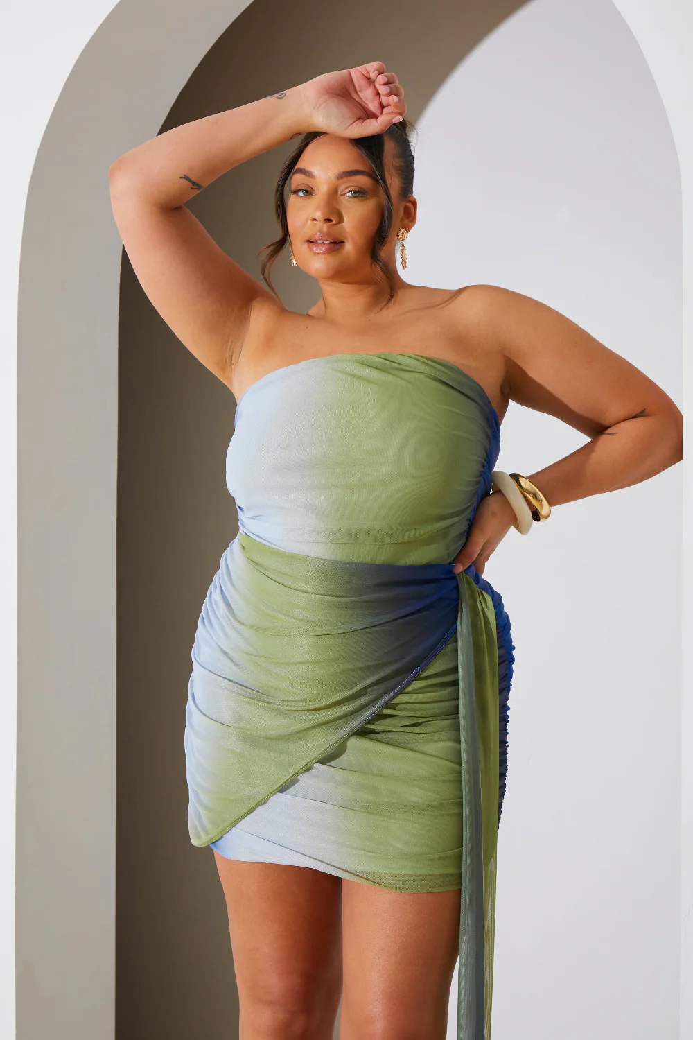 Ombre Mesh Bandeau Drape Mini Dress - Image 5
