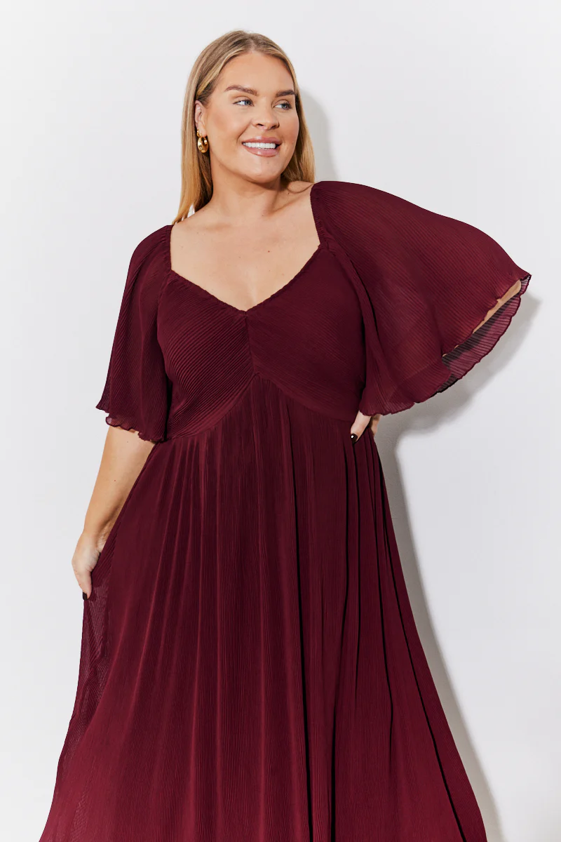 Burgundy Chiffon Angel Sleeve Midaxi Dress - Image 2