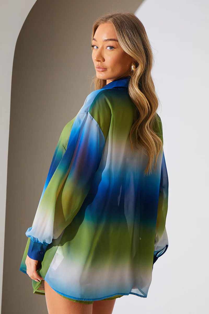 Ombre Chiffon Beach Co-Ord Shirt - Image 4