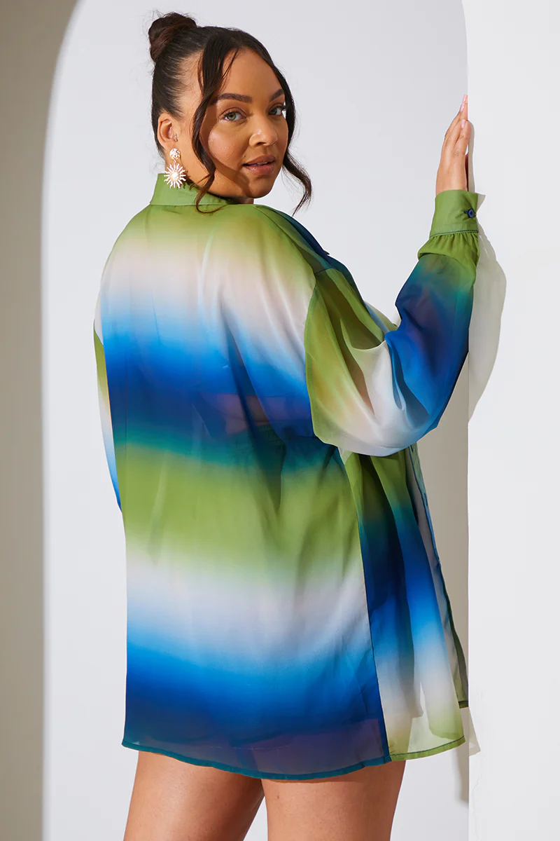 Ombre Chiffon Beach Co-Ord Shirt - Image 9
