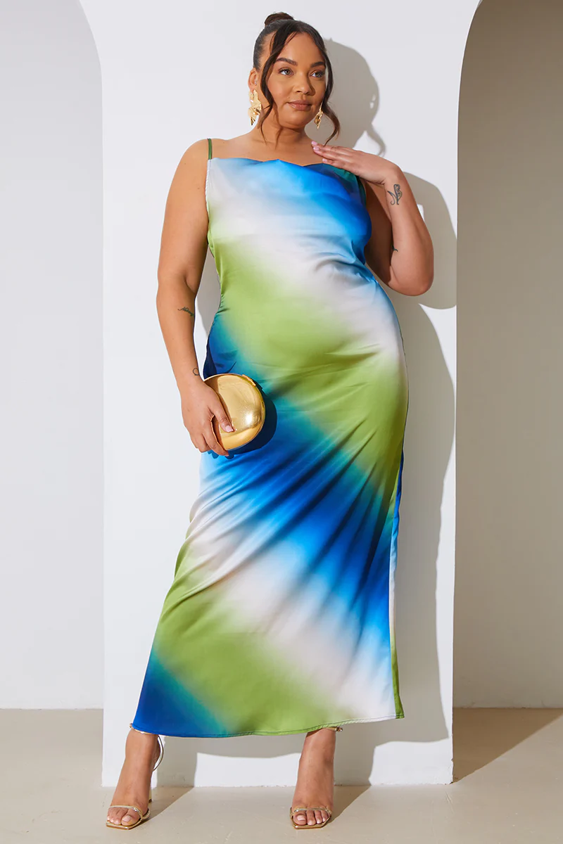 Ombre Satin Cowl Neck Maxi Dress - Image 5
