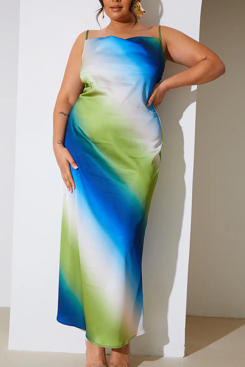 Ombre Satin Cowl Neck Maxi Dress - Image 6