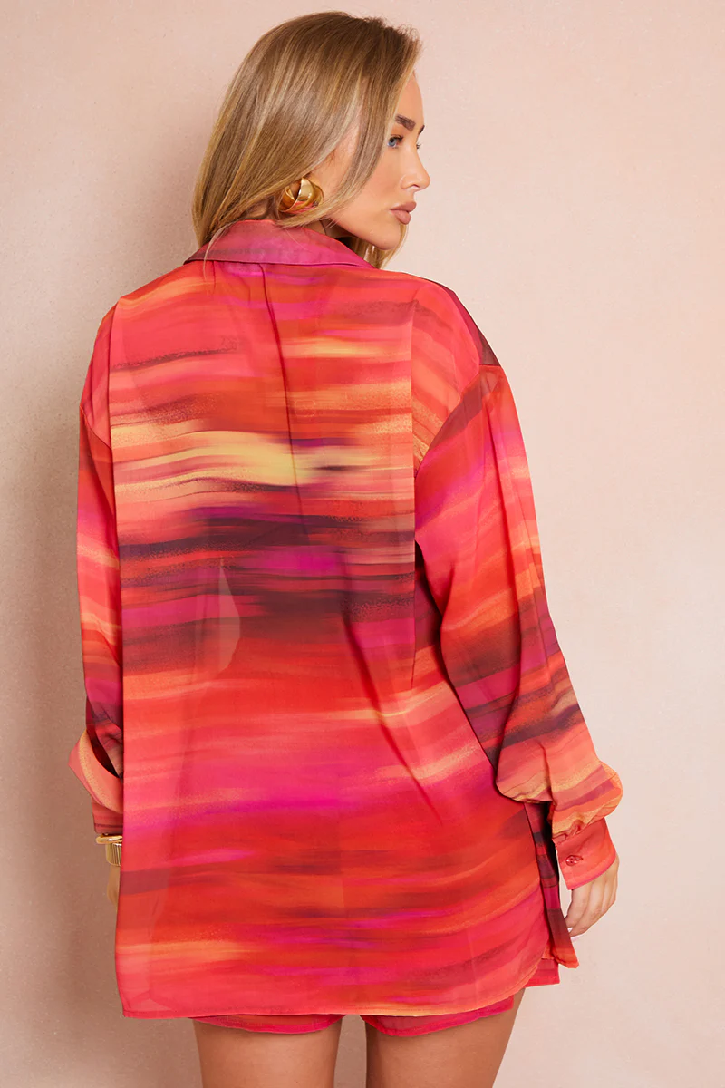 Ombre Print Chiffon Co-Ord Beach Shirt - Image 4