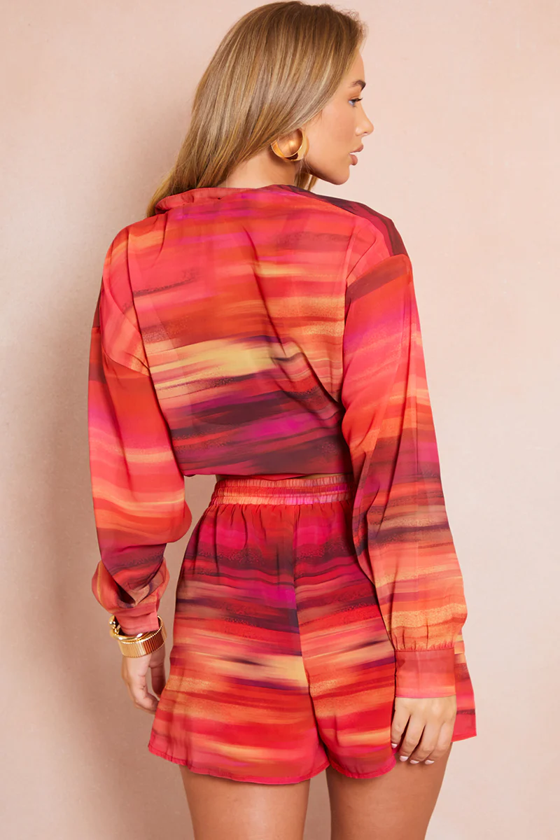 Ombre Print Chiffon Lined Co-Ord Beach Shorts - Image 4