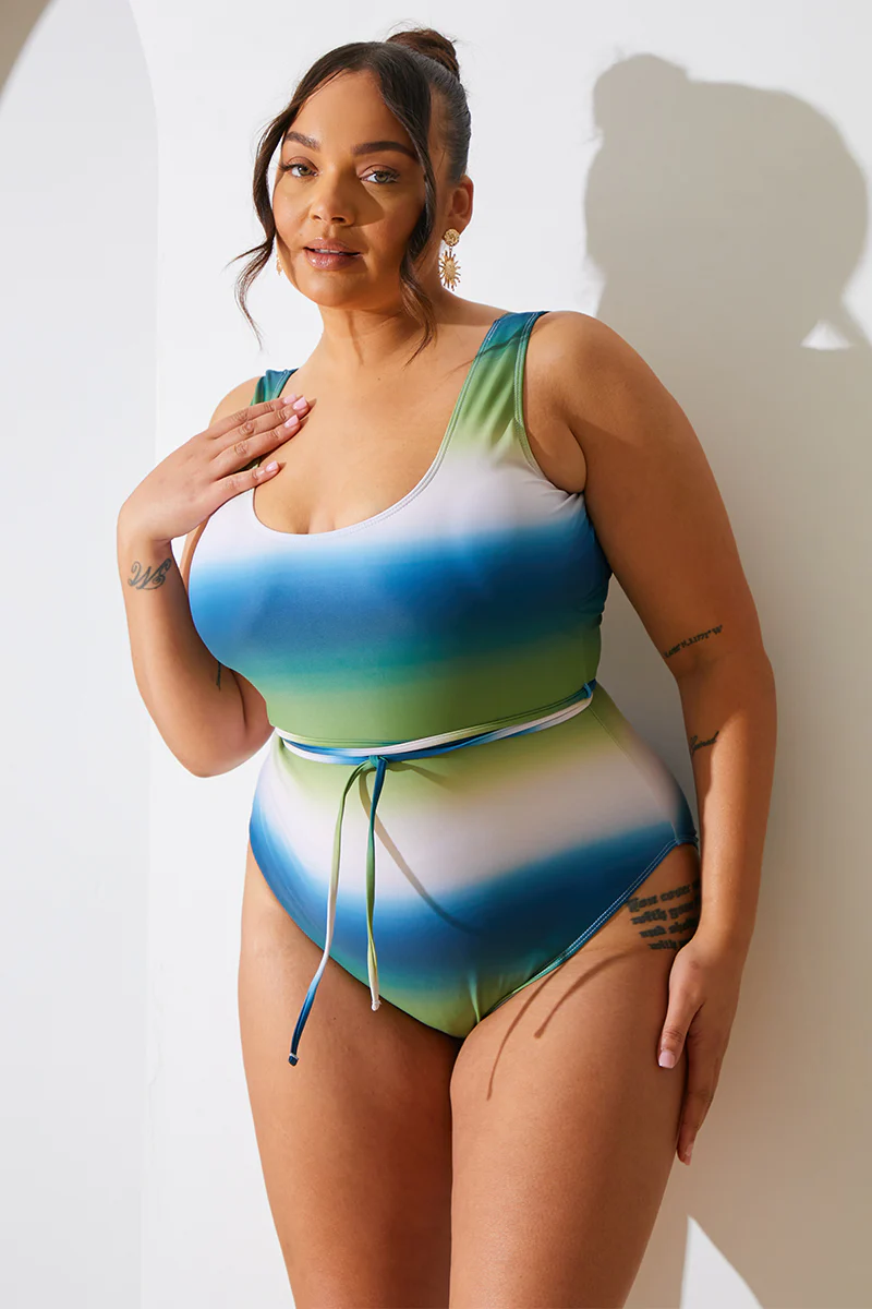 Ombre Scoop Neck Belt Detail Swimsuit - Image 5