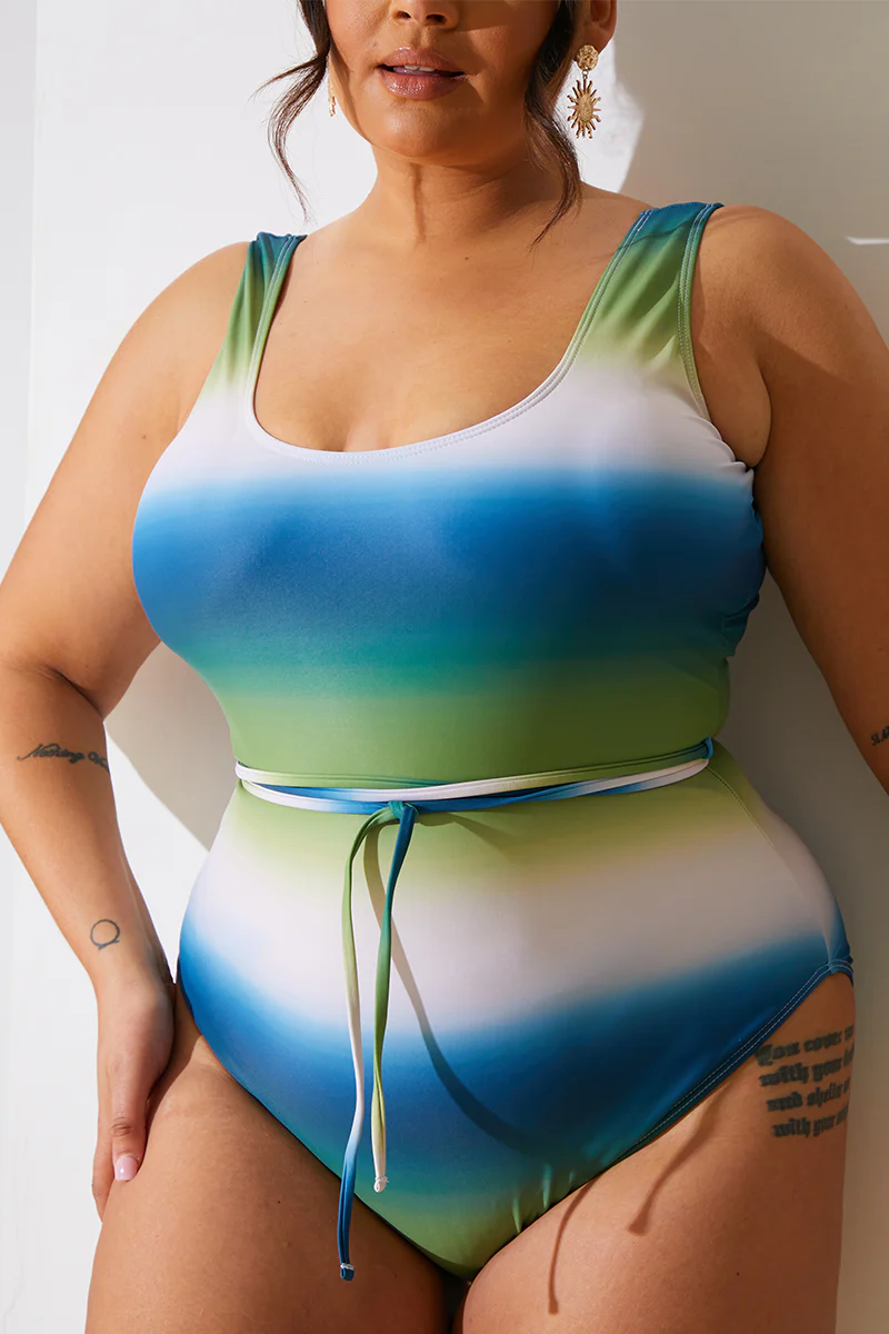 Ombre Scoop Neck Belt Detail Swimsuit - Image 7