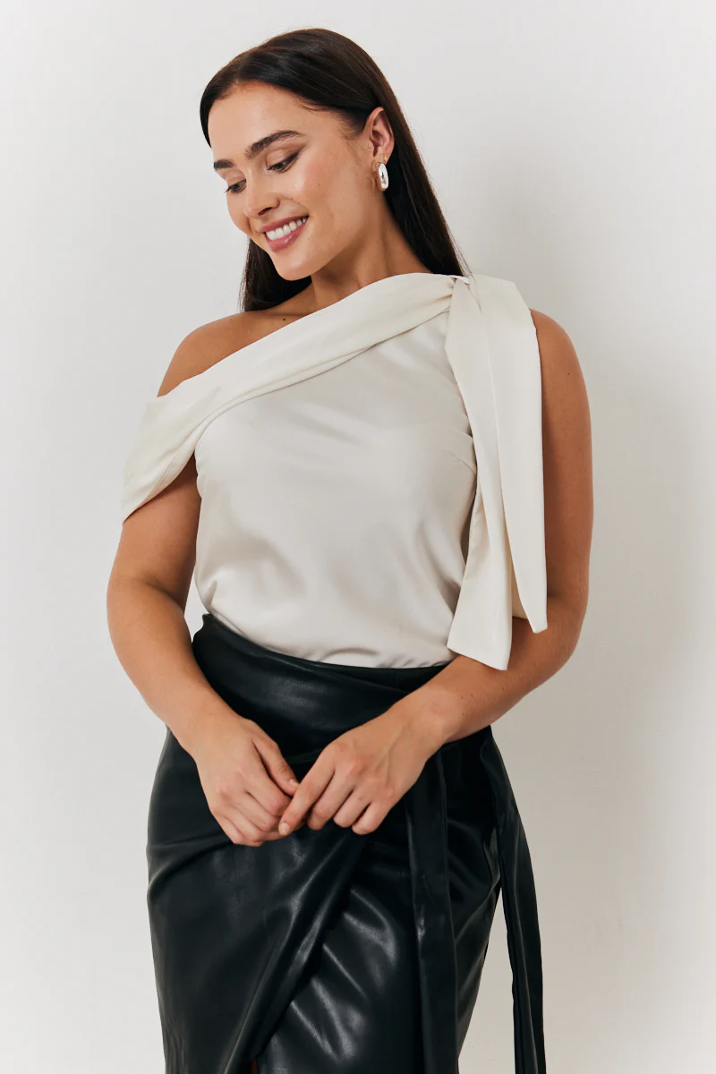 One Shoulder Draped Satin Top