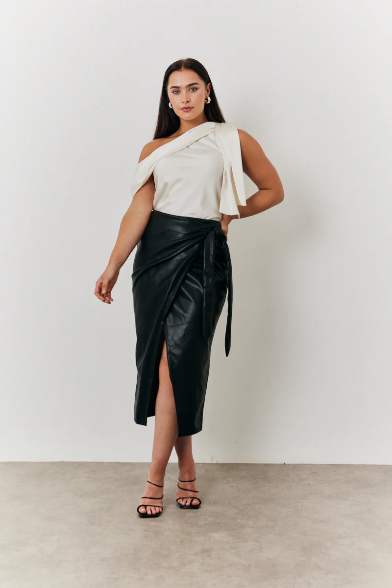 One Shoulder Draped Satin Top - Image 2