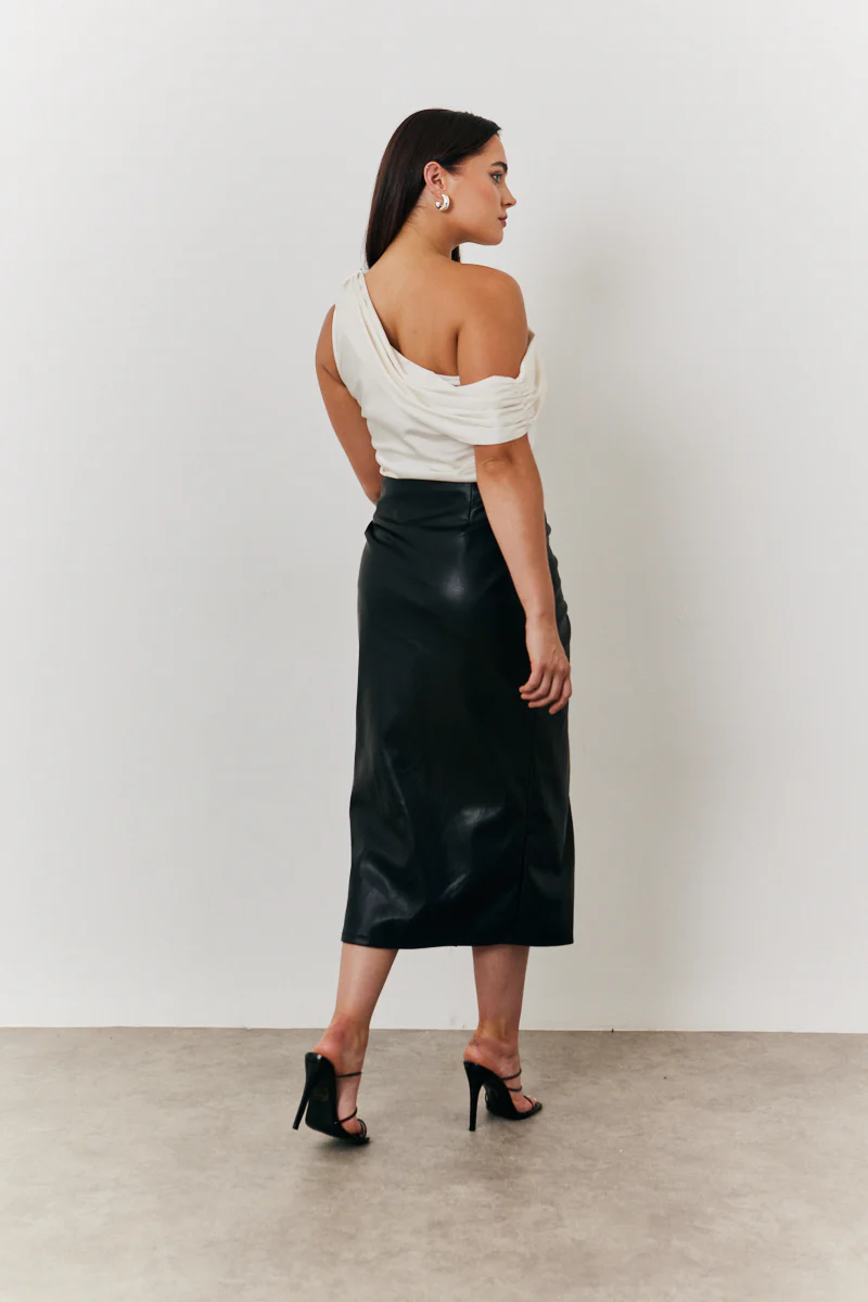 One Shoulder Draped Satin Top - Image 3