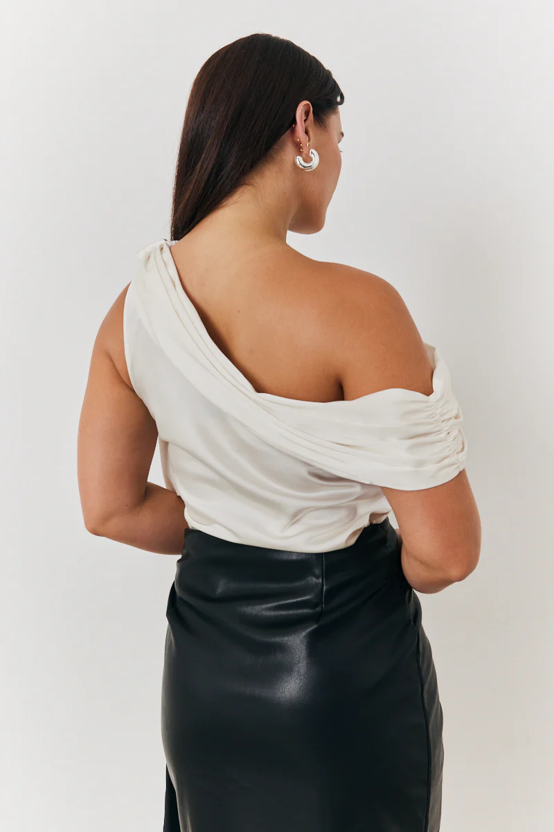 One Shoulder Draped Satin Top - Image 4