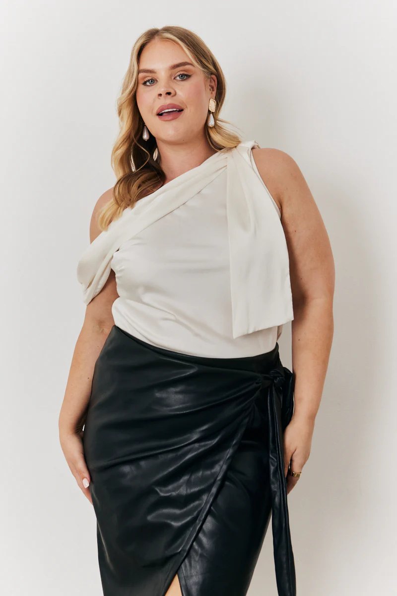 One Shoulder Draped Satin Top - Image 5