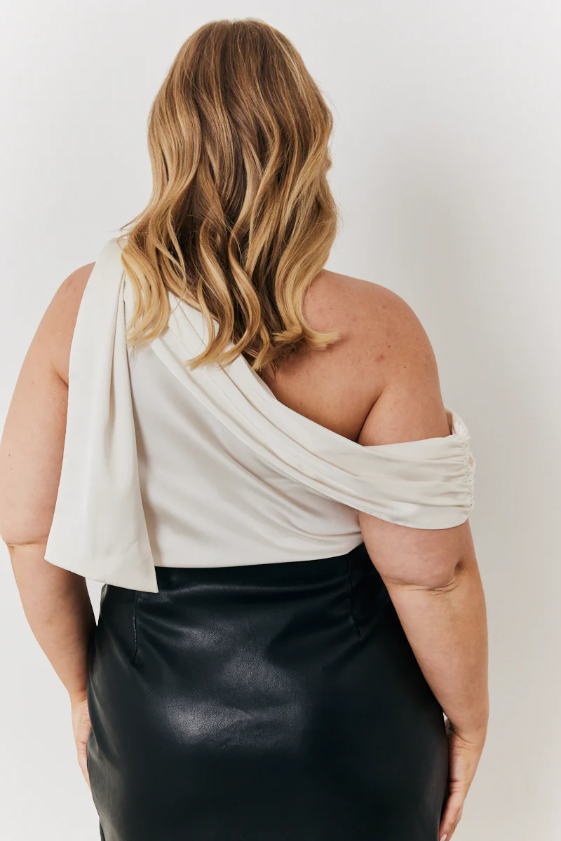 One Shoulder Draped Satin Top - Image 6