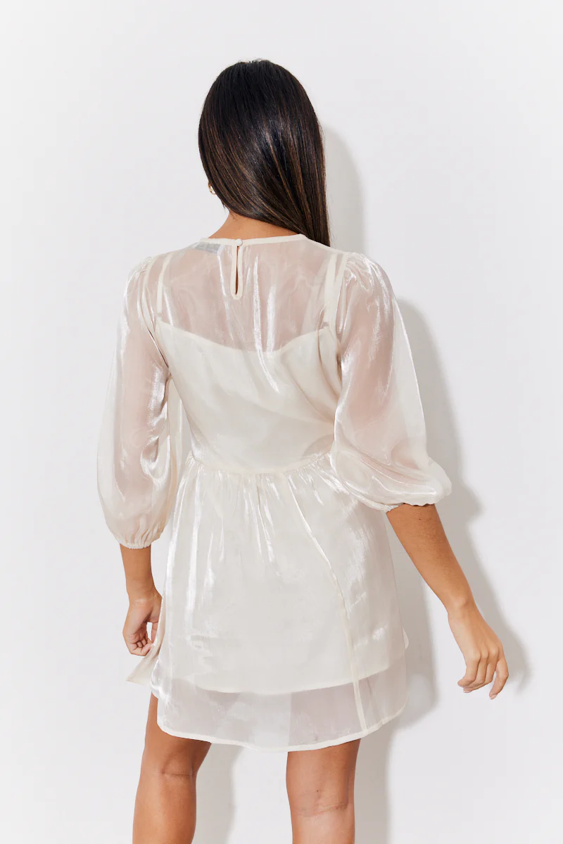 Cream Organza Babydoll Mini Dress - Image 3