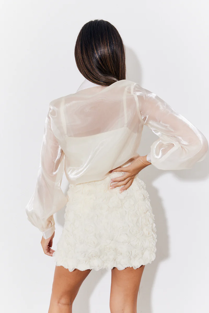 Cream Shimmer Organza Shirt - Image 3