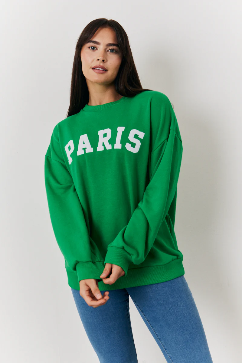 Paris Embroidered Slogan Sweatshirt