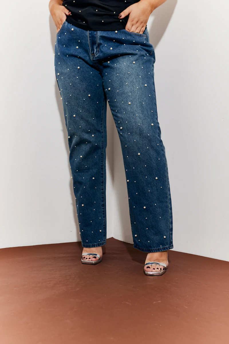 Pearl Embellished Jeans - Image 6