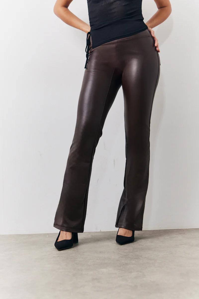 Perfect Sculpting High Waisted Leather Look Flare - Image 3