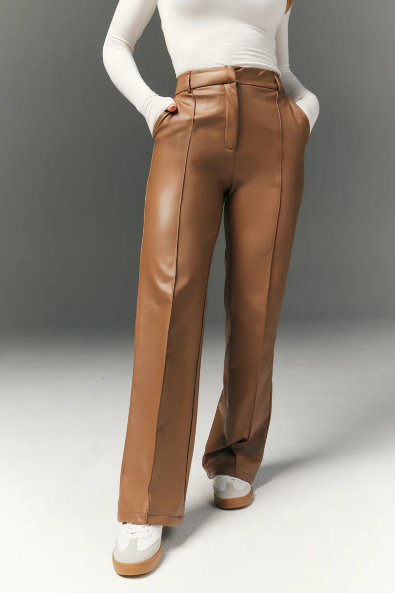 Perfect Sculpting High Waisted Leather Look Straight Leg Trouser - Image 4