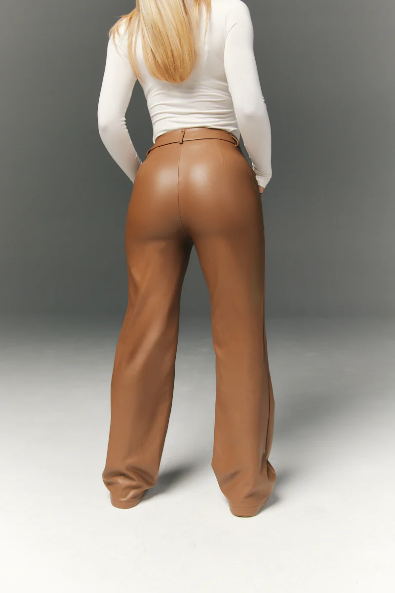 Perfect Sculpting High Waisted Leather Look Straight Leg Trouser - Image 5