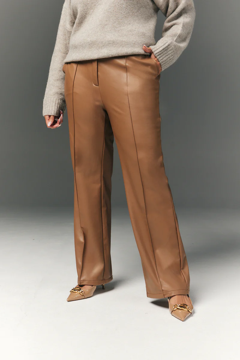 Perfect Sculpting High Waisted Leather Look Straight Leg Trouser - Image 8