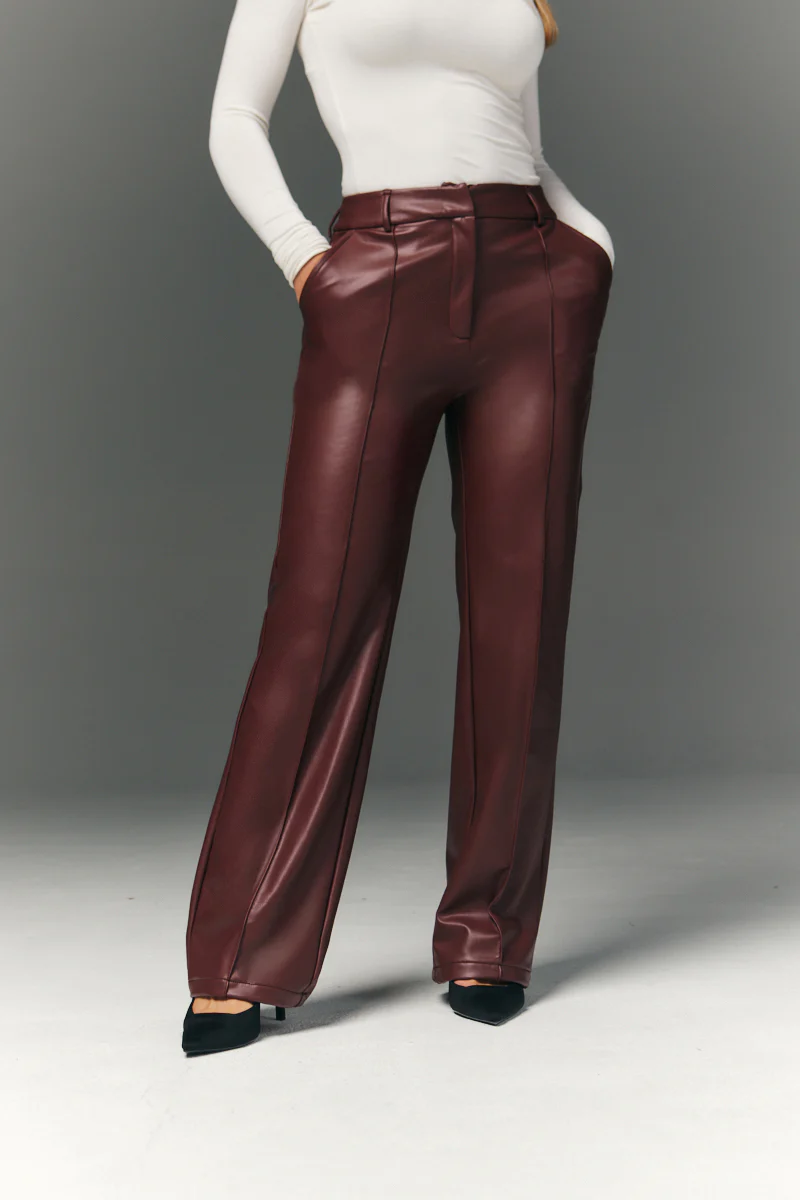 Perfect Sculpting High Waisted Leather Look Straight Leg Trouser - Image 3