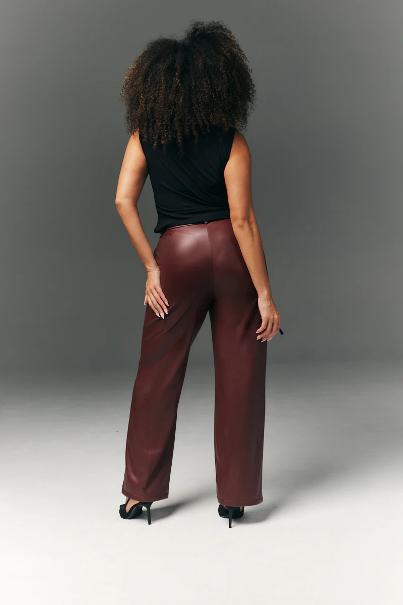 Perfect Sculpting High Waisted Leather Look Straight Leg Trouser - Image 6
