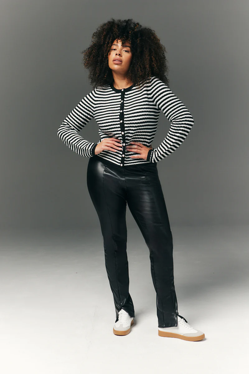 Perfect Sculpting High Waisted Leather Look Zip Front Legging - Image 5