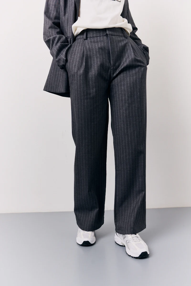 Grey Pinstripe Wide Leg Tailored Trouser - Image 2