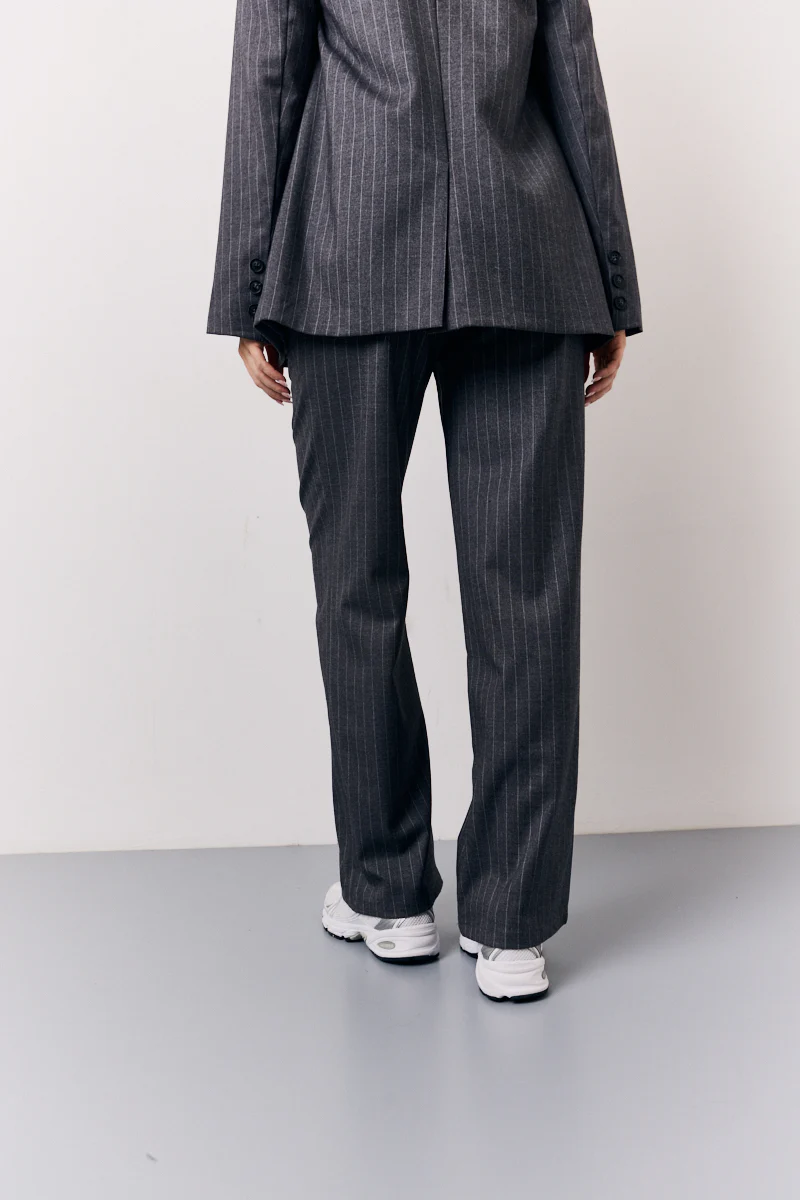 Grey Pinstripe Wide Leg Tailored Trouser - Image 3