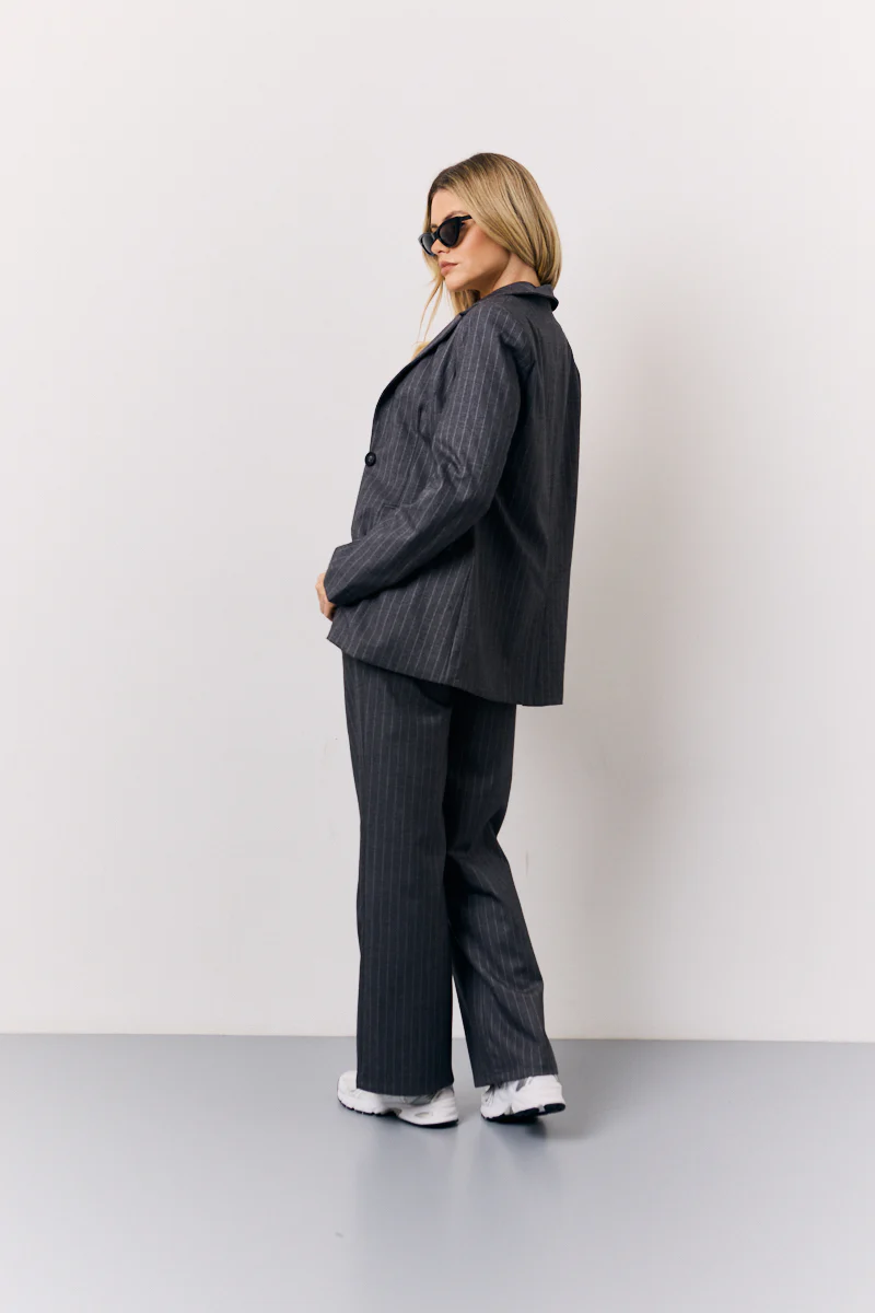 Grey Pinstripe Wide Leg Tailored Trouser - Image 4