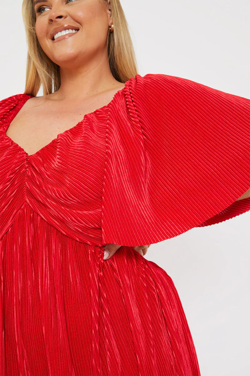Pleated Flutter Sleeve Midi Dress - Image 2