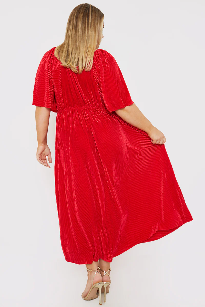 Pleated Flutter Sleeve Midi Dress - Image 3