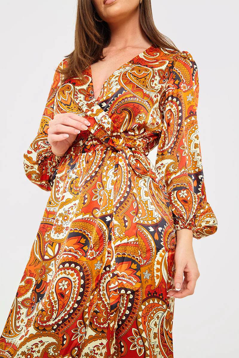 Plunge Balloon Sleeve Belted Midi Dress - Image 2