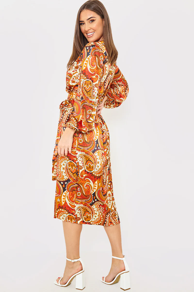 Plunge Balloon Sleeve Belted Midi Dress - Image 3