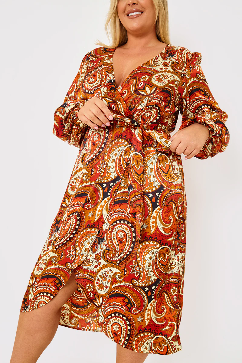 Plunge Balloon Sleeve Belted Midi Dress - Image 5