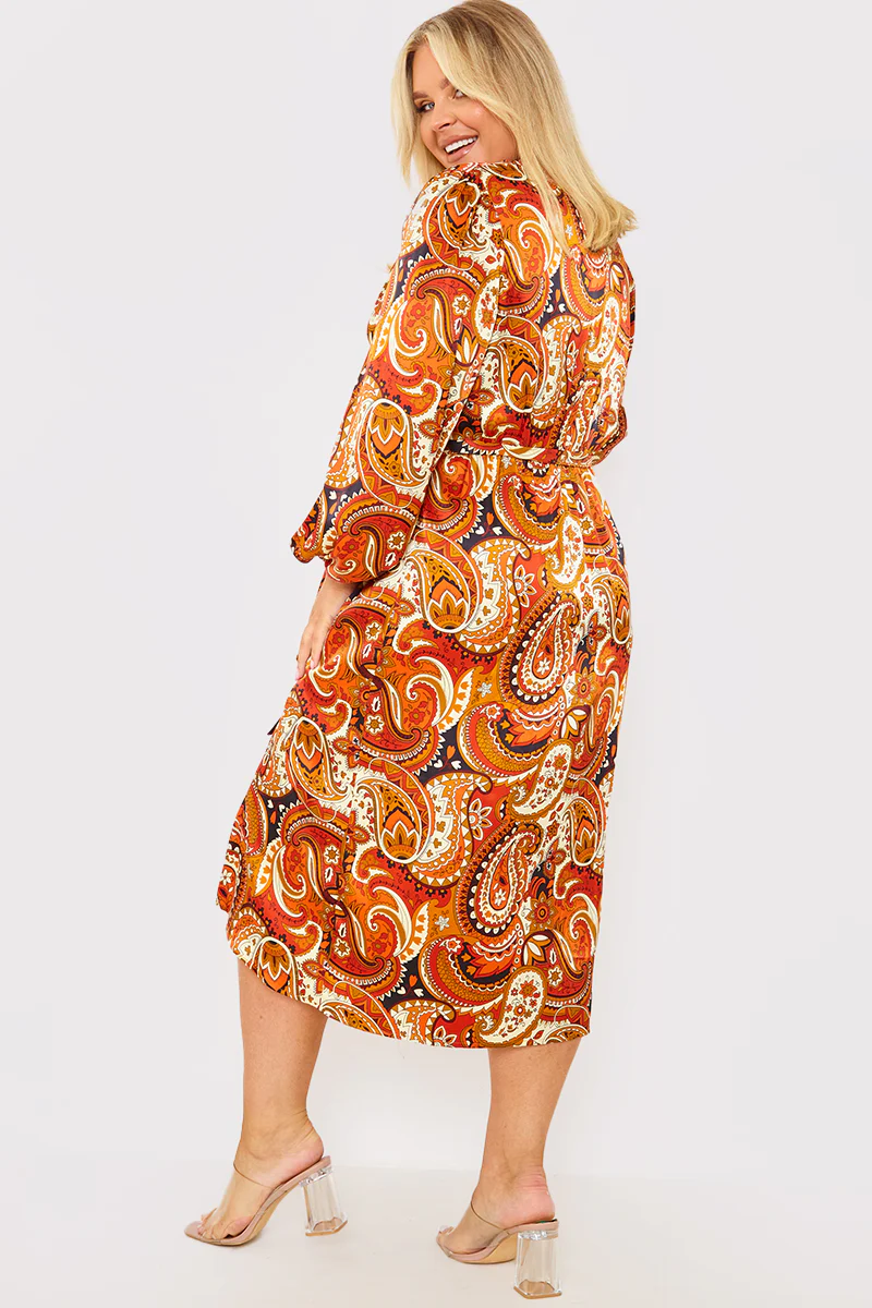 Plunge Balloon Sleeve Belted Midi Dress - Image 6